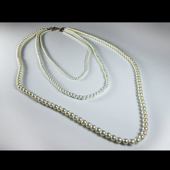 Faux Pearl Necklace, Three Strand, Champagne Color, Costume Jewelry, Collectible, Wedding, Woman's Gift