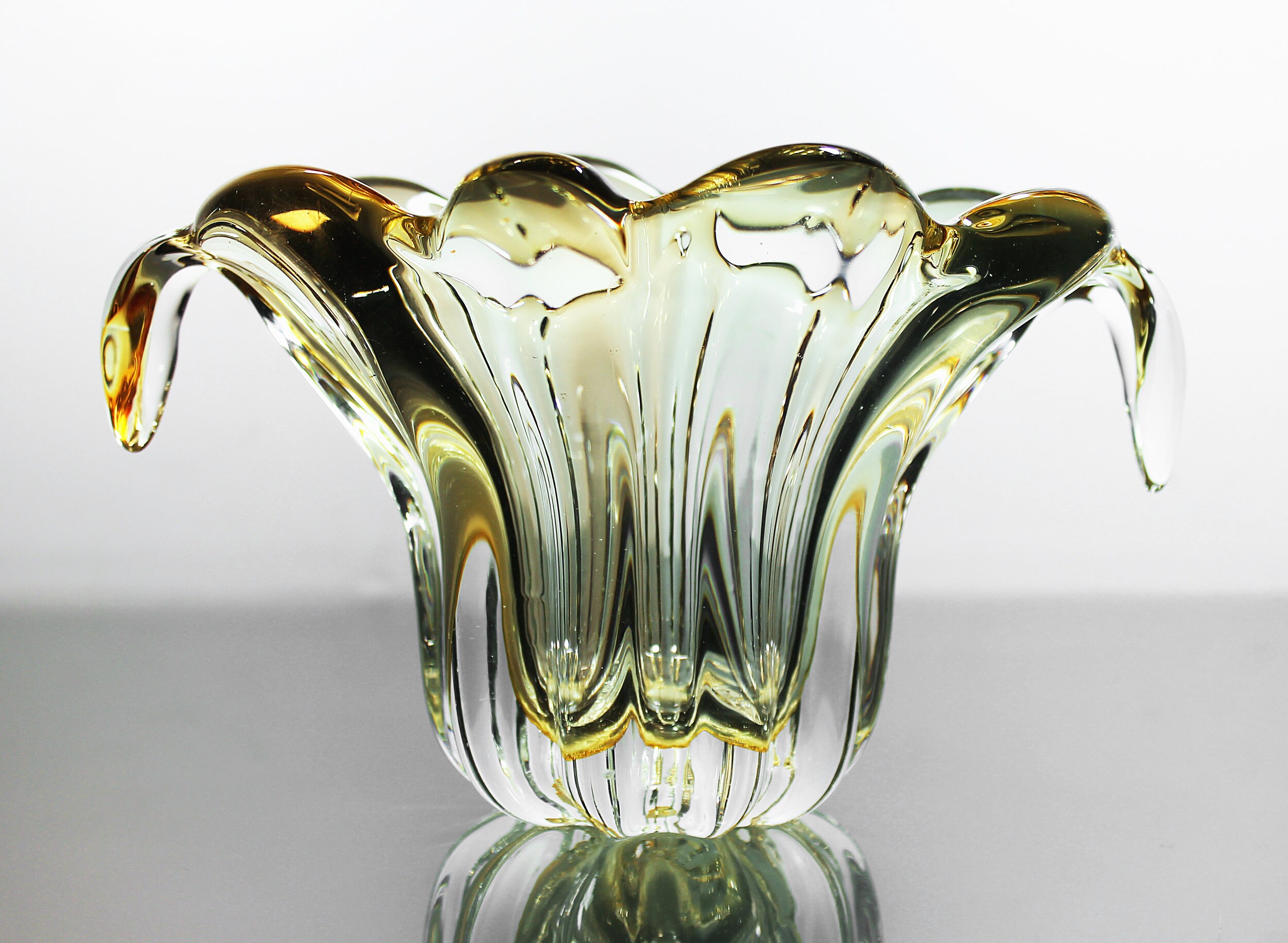 Art Glass Bowl, Display Bowl, Murano Style, Green and Gold, Decorative