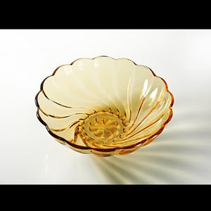 Hazel Atlas Seashell Amber Glass Bowl - 9 Inch Mid-Century Modern Swirl Design - Retro Home Decor