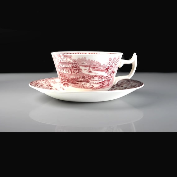 Royal Staffordshire Tonquin Cup and Saucer, Red Transferware Made in England
