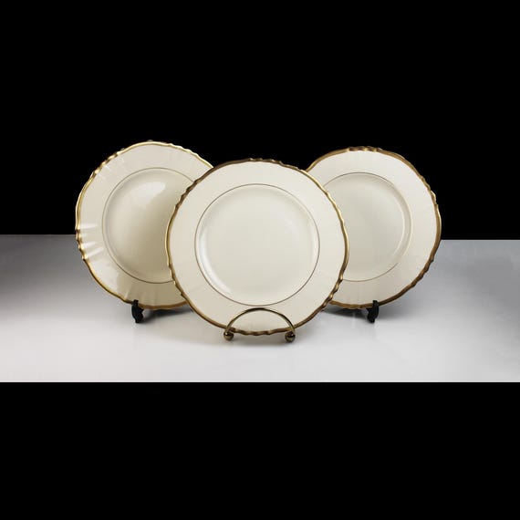 Syracuse China Old Ivory Brantley Bread and Butter Plates – Set of 3 - 6 Inch - Gold Trim – Made in USA (1949–1967)