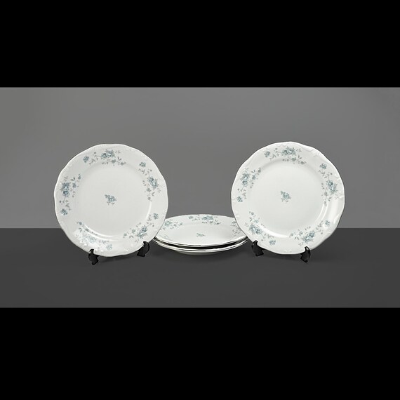 Bread and Butter Plates, Johann Haviland, Blue Garland, Bavarian Backstamp, Floral Pattern, Set of Four, Fine China, Discontinued