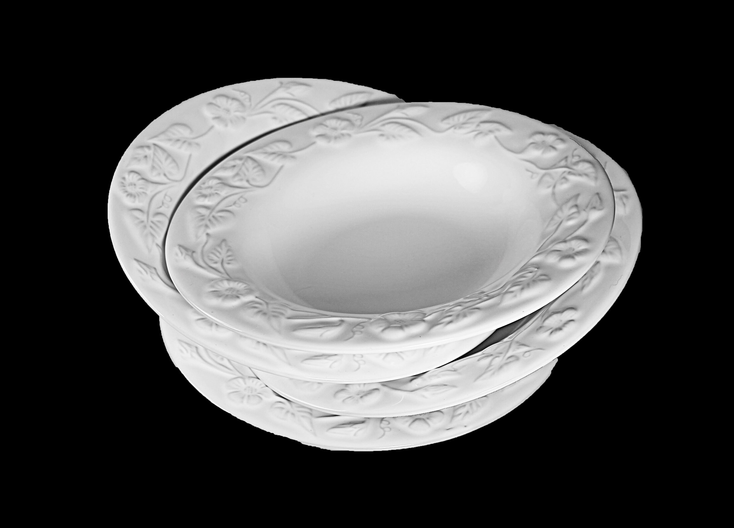 White Embossed Pasta Bowls, Portugal, Set of 4, Soup Bowls