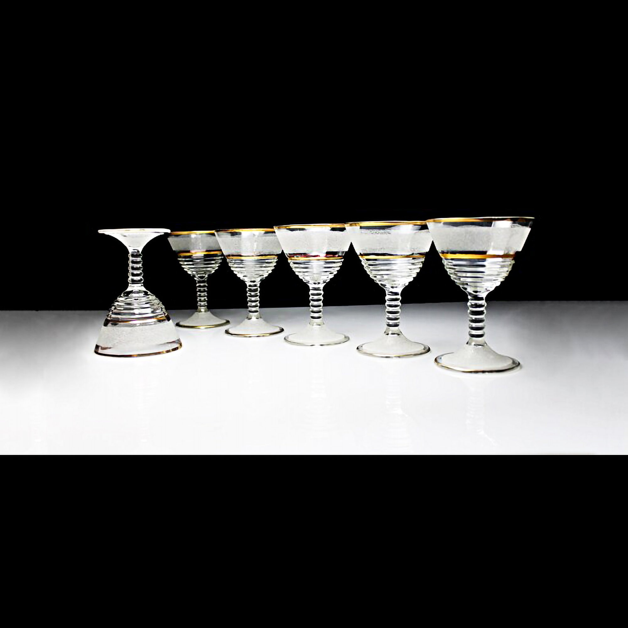 Frosted Cocktail Glasses, Federal Glass, Gold Trimmed, Wine Glasses, Set of  6, Barware