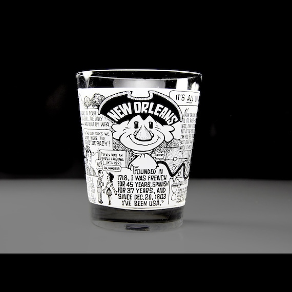 John Chase New Orleans Cartoon Souvenir Rock Glass | 1950s Historical Collectible