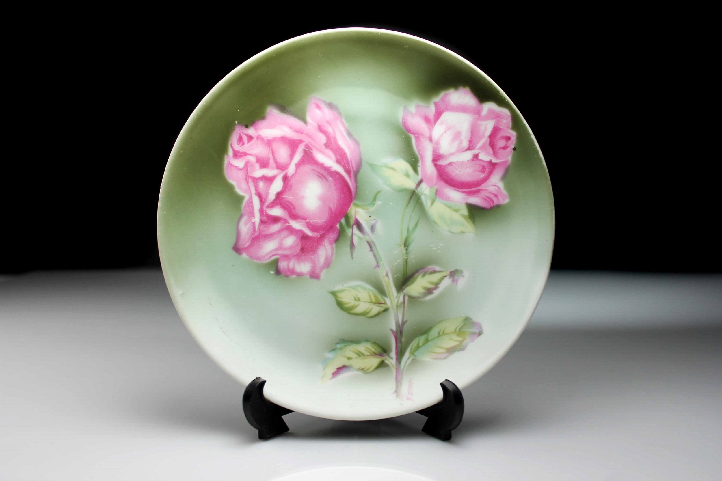 Decorative Plate, Weimar, Germany, Porcelain, Display Plate, Pink Roses