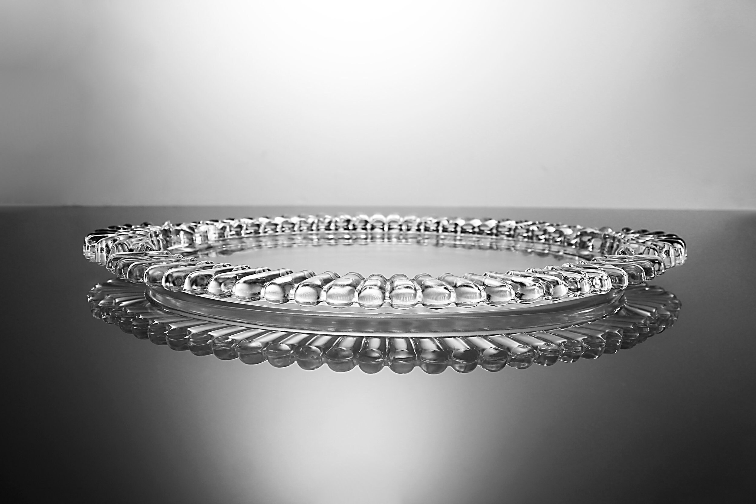 Glass Vanity Tray, Ribbed, Clear Glass, Serving, Handled, Pressed Glass