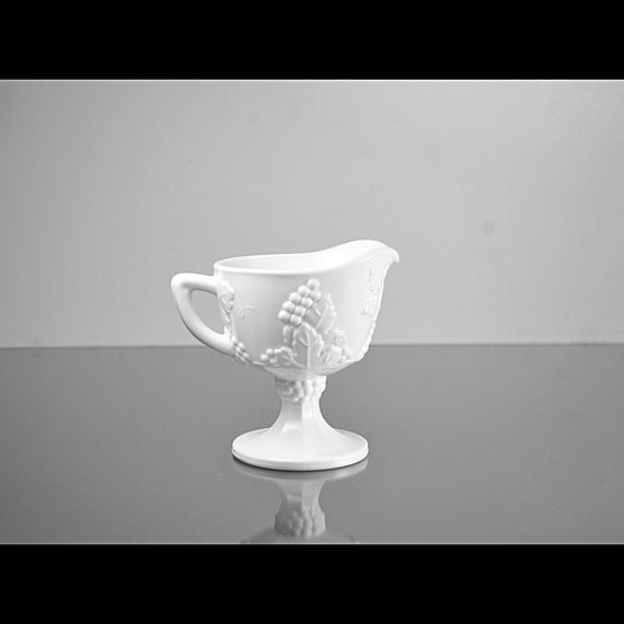 Colony Harvest Milk Glass Creamer – Grapevine Pattern Footed Cream Pitcher