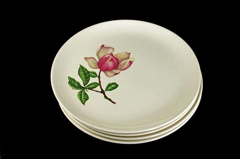 Pink Floral Plates Crooksville China Plates Bread and Butter Southern Belle Pattern Set of 4