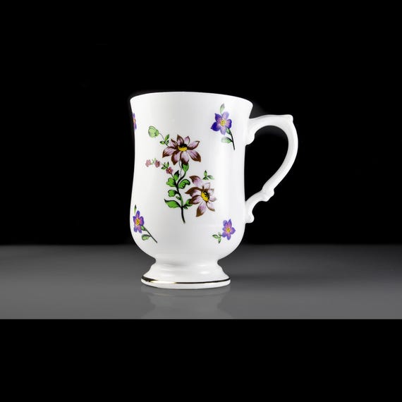 Royal Victoria Coffee Mug with Scattered Violets & Gold Trim, Discontinued Bone China Mug