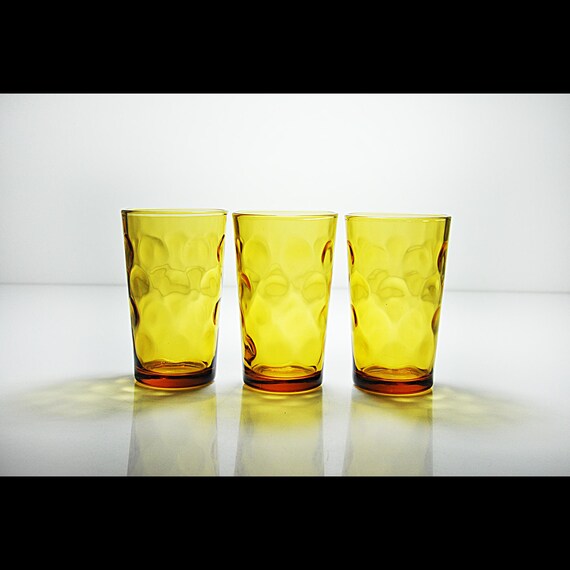 Hazel Atlas Eldorado Gold Juice Glasses - 1960s Set of 3 - Retro Amber Tumblers