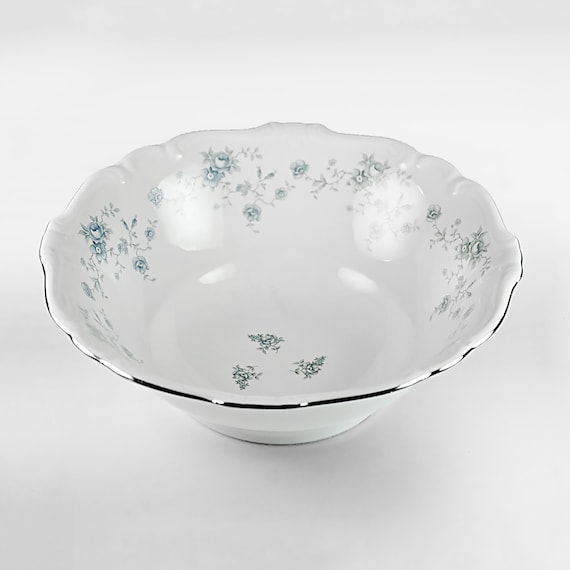 Johann Haviland Blue Garland Vegetable Bowl with Platinum Trim – Bavaria Germany – Vintage Footed Serving Bowl 1960s