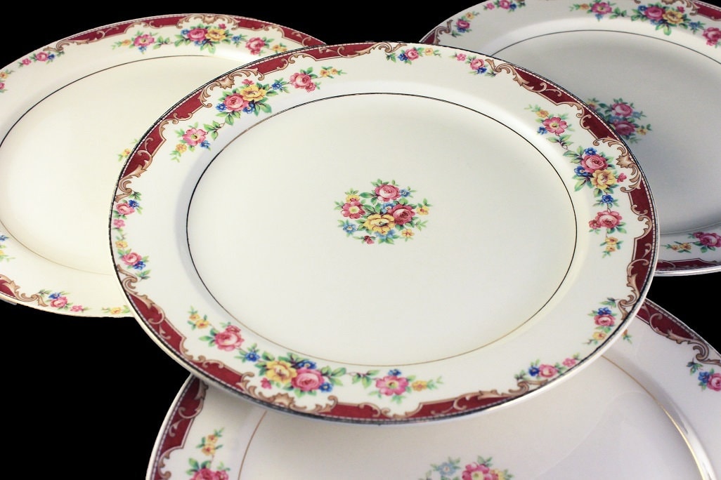 Luncheon Plates, Edwin Knowles, Lido, Set of 4, Pink Rose Floral, Fine