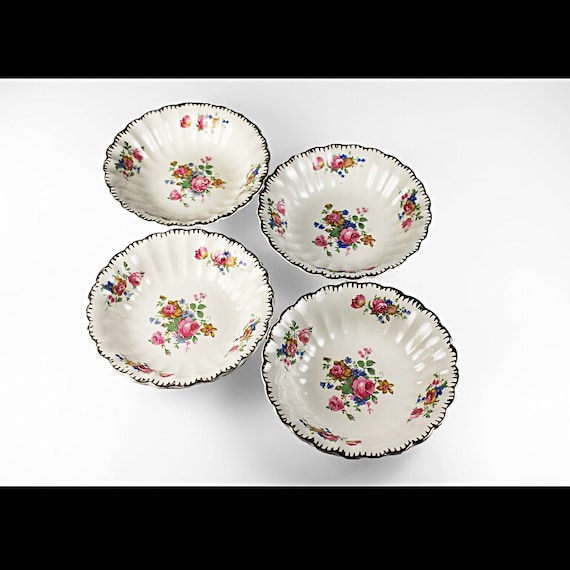 Fruit Bowls, Limoges American, English Rose, Set of 4, Floral Design