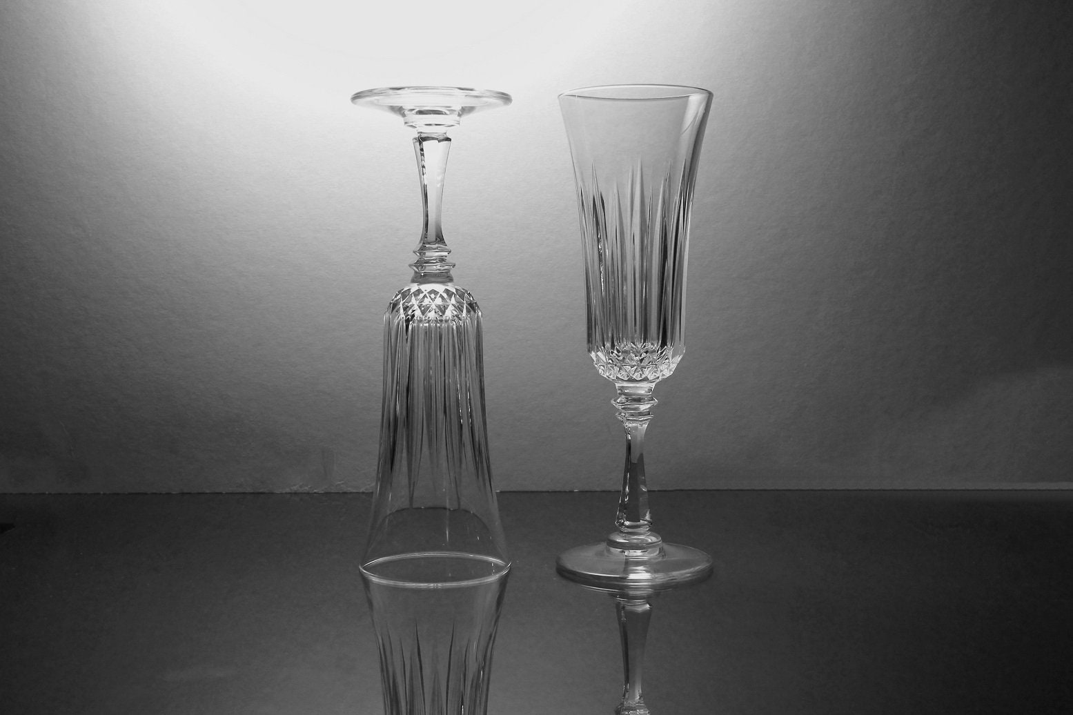 Crystal Champagne Flutes, Vertical Cut, Cut Crystal, Set ...