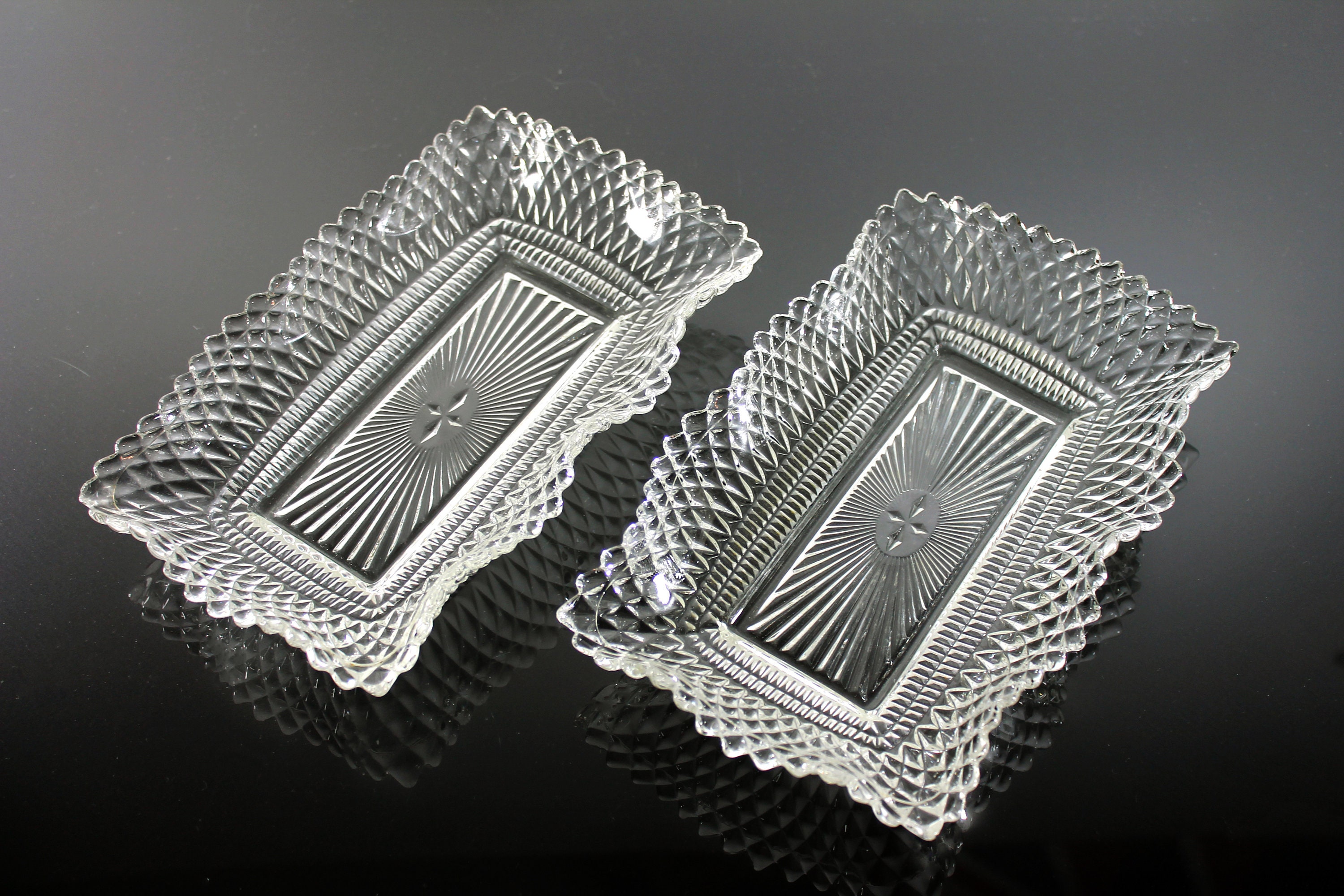 Celery Dish, Federal Glass, Traditions, Set of 2, Clear Glass, Diamond