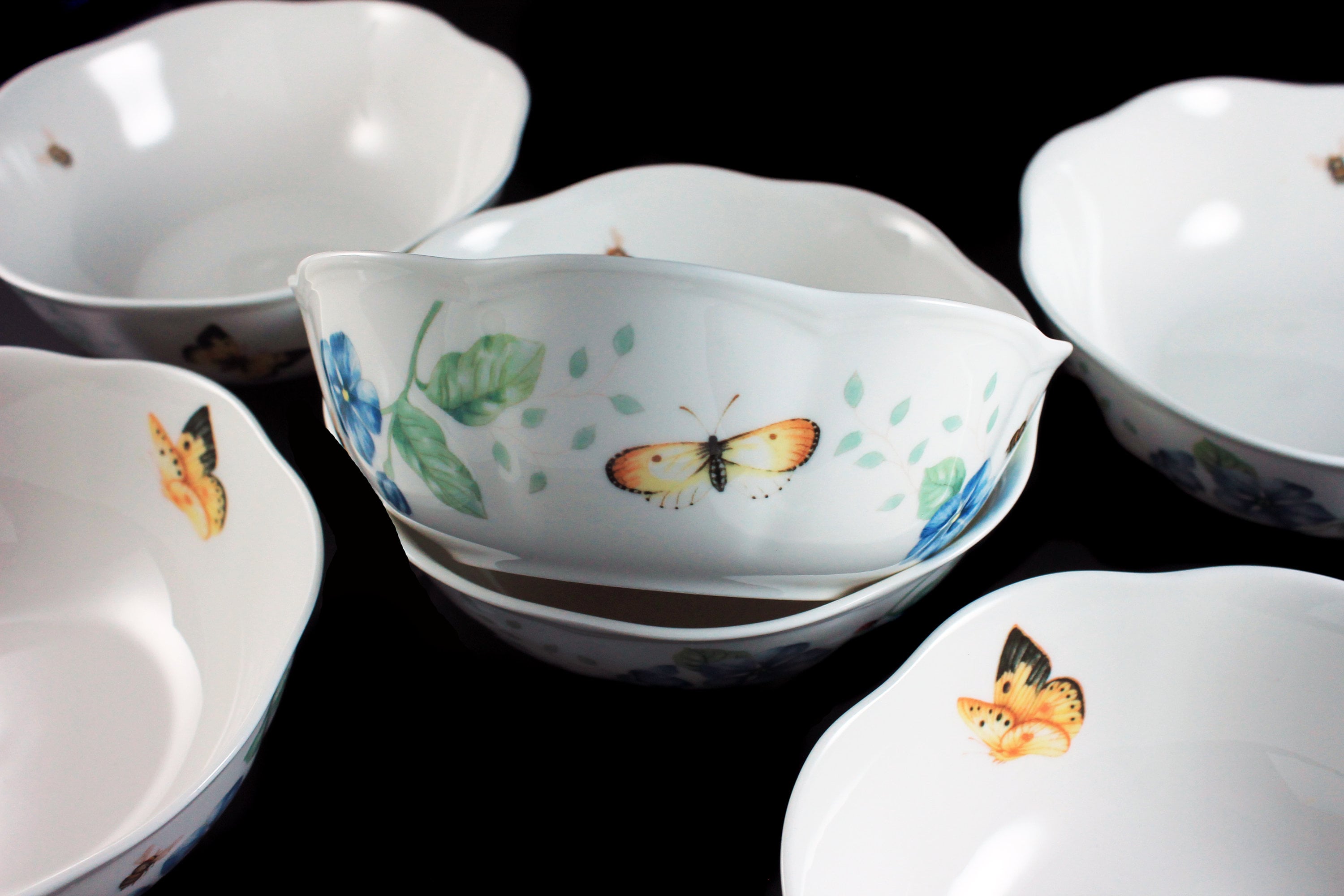 Cereal Bowls, Lenox, Butterfly Meadow, Set of Six, Soup Bowls