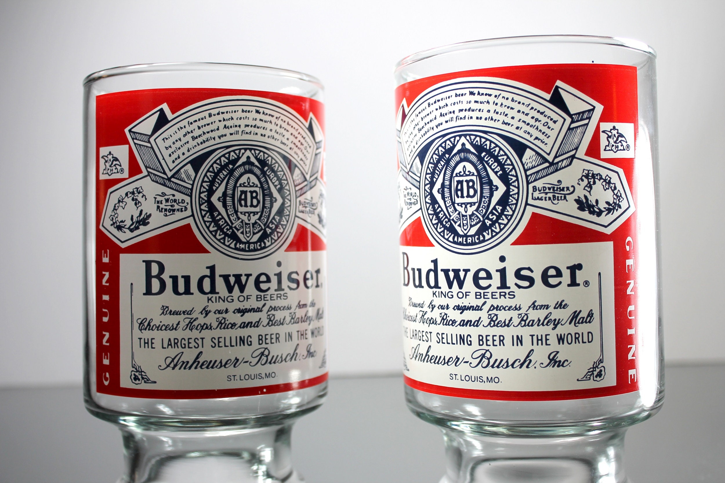 Large Budweiser Glasses, Budweiser Label, 28 Ounce, Collectible