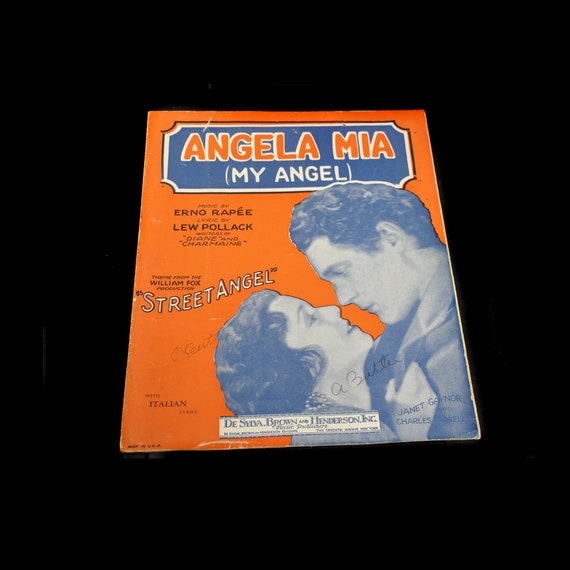 Antique 1928 "Angela Mia (My Angel)" Sheet Music from Street Angel - Collectible Hollywood Memorabilia