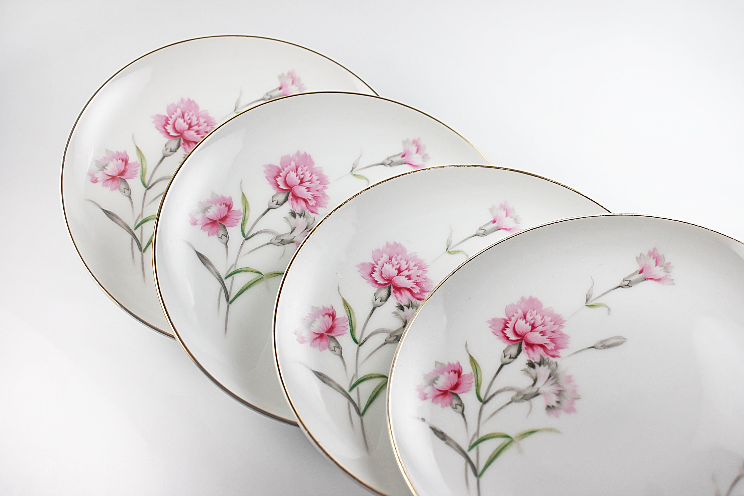Bread and Butter Plates, Royal Court China, Carnation, Fine China, Set of 4