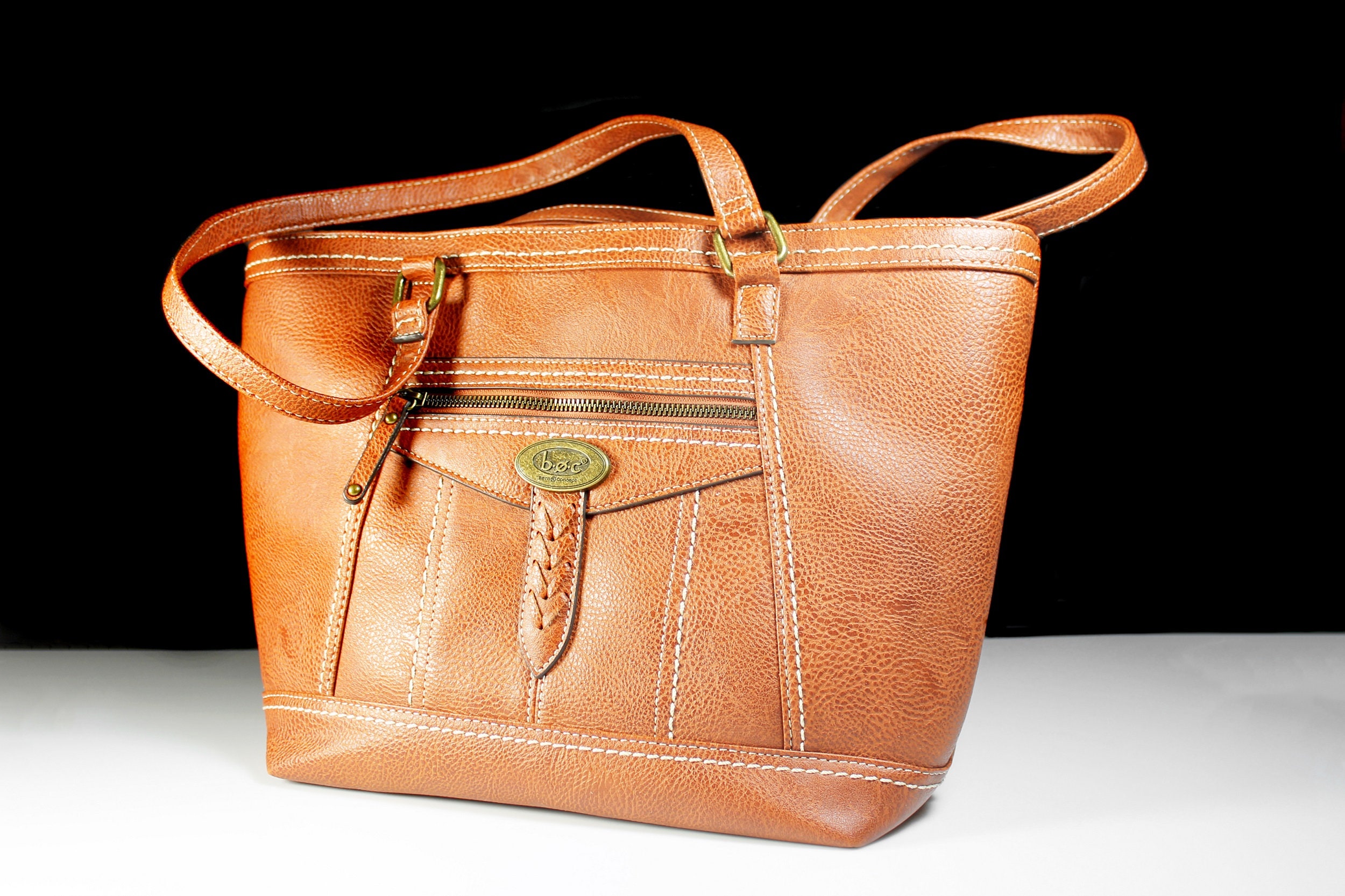 Shoulder Tote Bag, BOC Born Concept, Faux Leather, Brown, Double ...