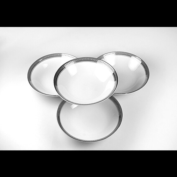 Continental China Duchess Pattern Dessert Bowls, Silver Rim, Set of 4