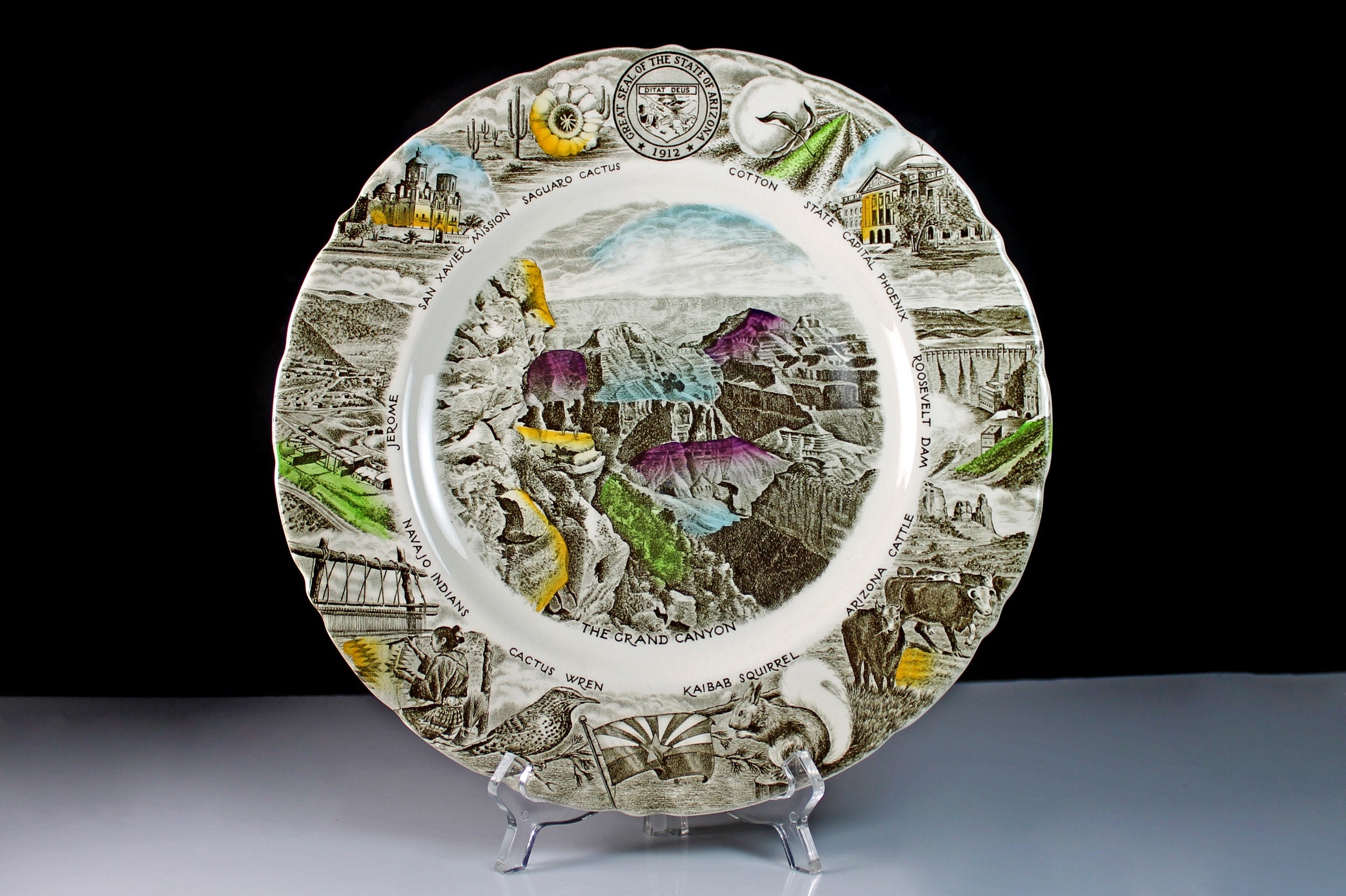 Arizona Souvenir Plate, The Grand Canyon, Johnson Bros, State Plate