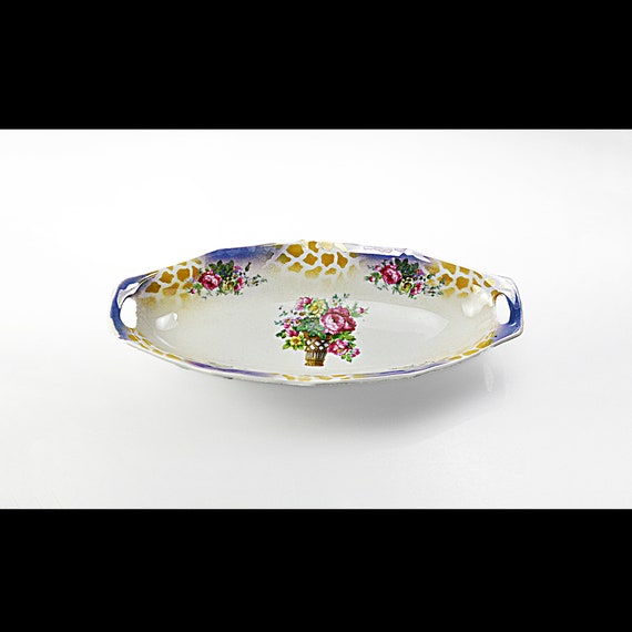 Antique Celery Bowl by Celebrate, German Porcelain Lusterware Display Bowl