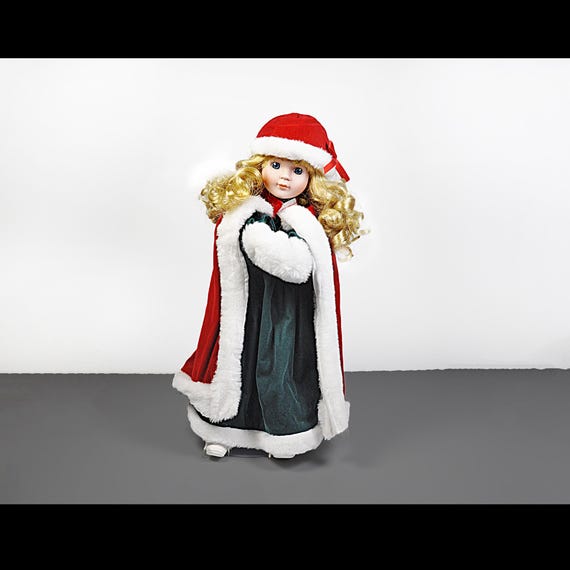Porcelain Doll, 16-inch Doll, Christmas Display Doll, Stand Included, Holiday Decor