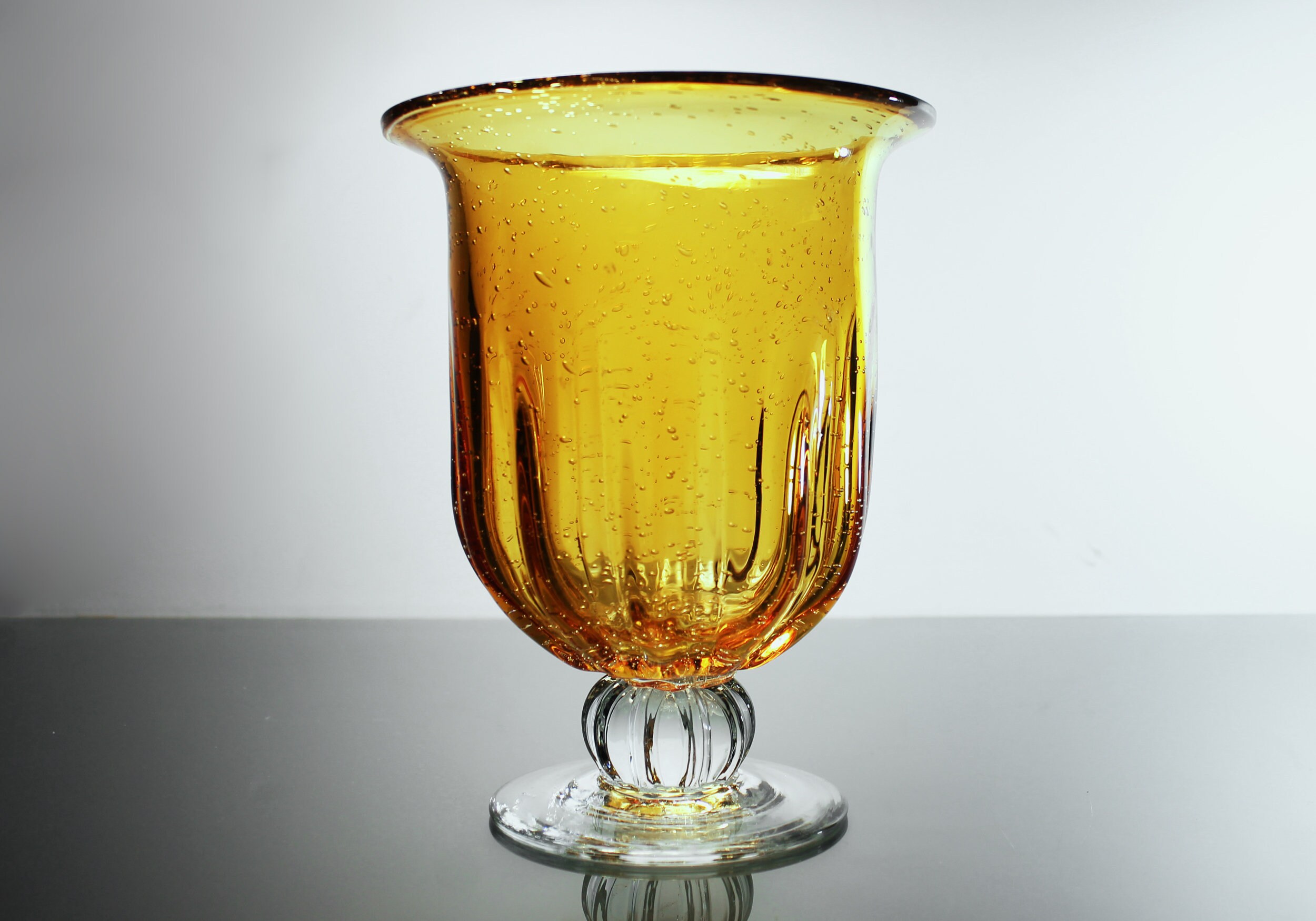 Art Glass Compote Bowl, Amber Bubble Glass, Large Display Centerpiece