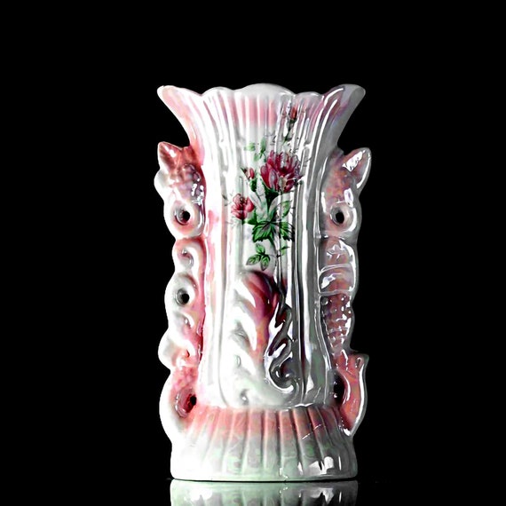 Pink Lusterware Table Vase, Zhongguo Zhi Zao, Made in China,  Centerpiece, Flower Vase, Pink Floral, Porcelain