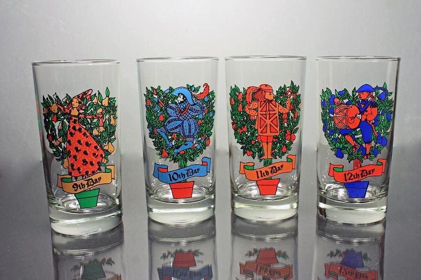 Vintage Indiana Glass 12 Days of Christmas Glasses Complete Set of