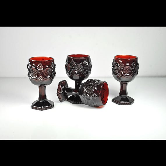 Vintage Avon Cape Cod Ruby Red Wine Glasses – Set of Four