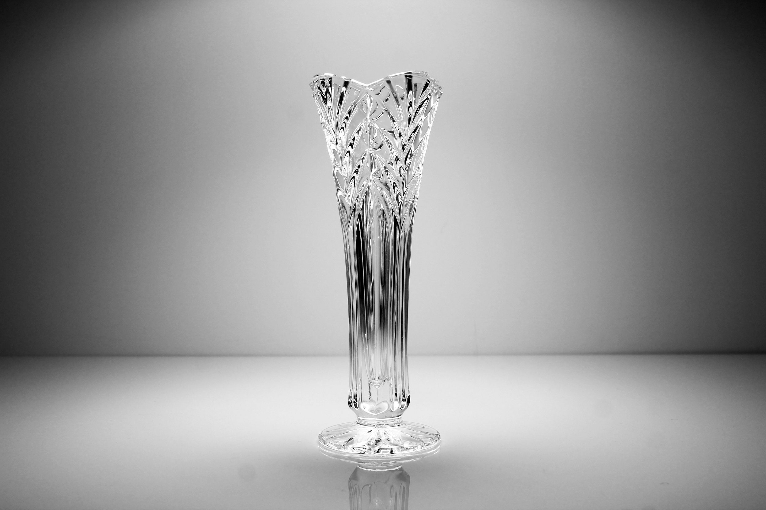 Crystal Footed Bud Vase, Cut Glass, Heavy, Table Vase