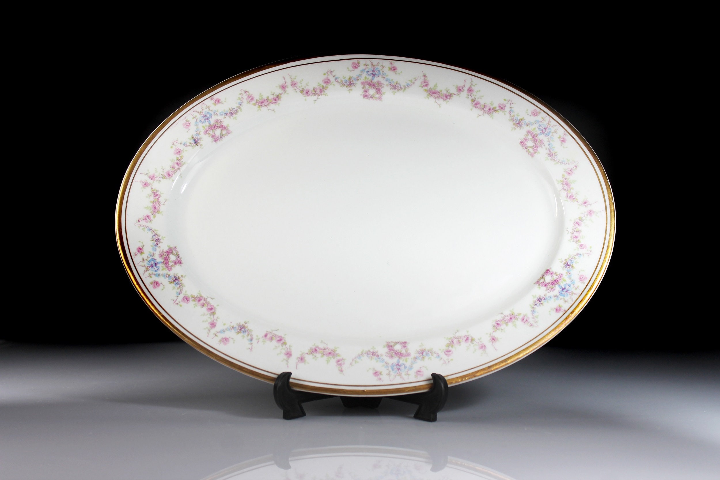 Oval Platter, O P Co Syracuse China, Floral Pattern, White, Pink Rose