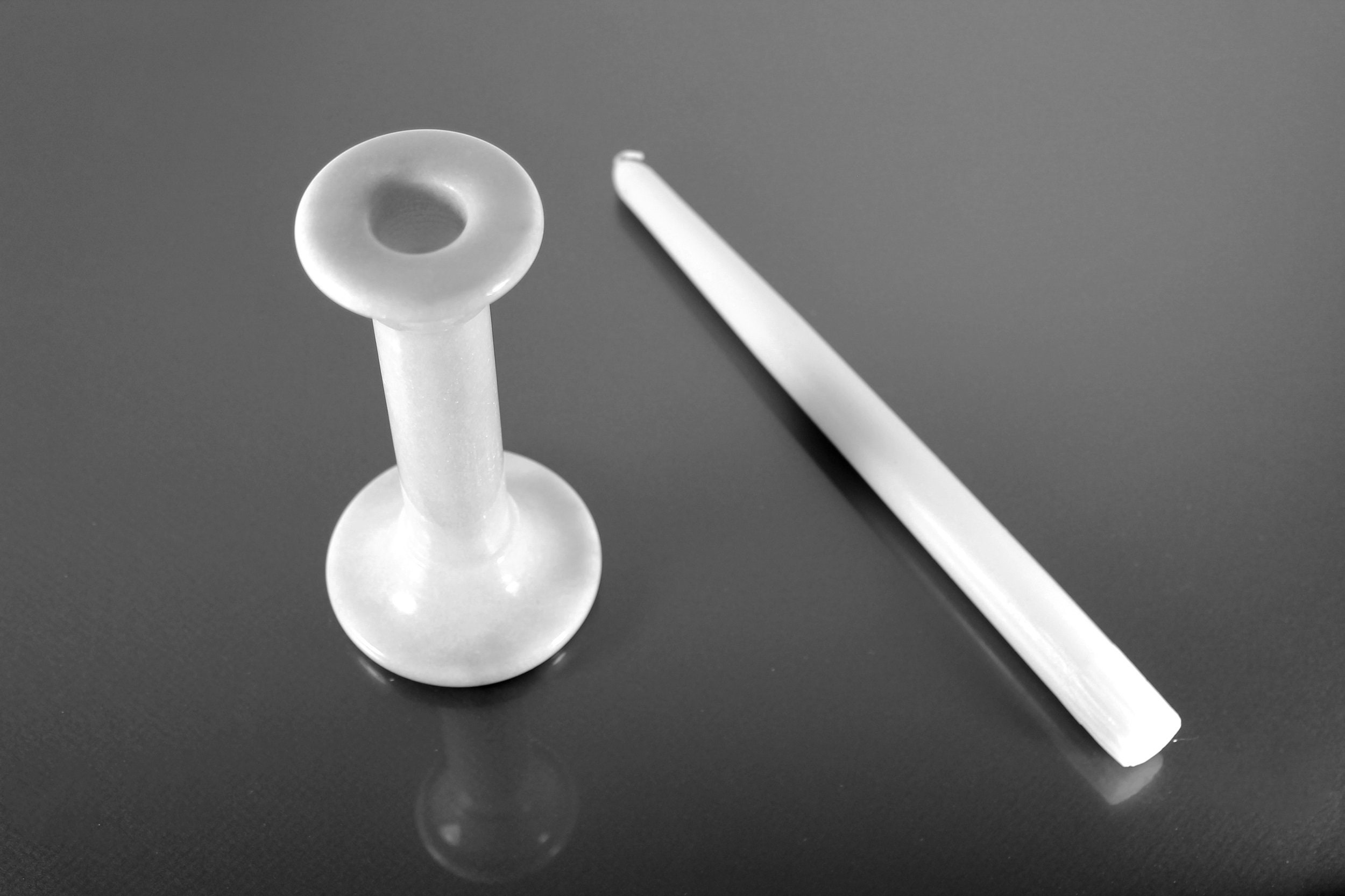 Marble Pillar Candlestick, 6 Inch, Candle Holder, White Taper Candle