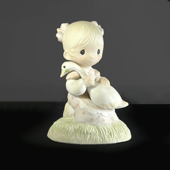 Precious Moments God Is Love Figurine, 1980, Jonathan David Enesco, Girl Goose, Vintage
