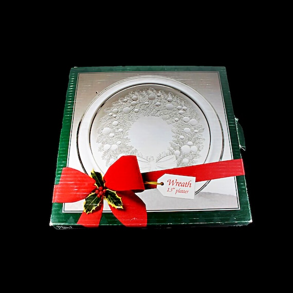 Indiana Glass Wreath Platter, Hostess Platter, Clear Glass, 13 Inch, In Original Box