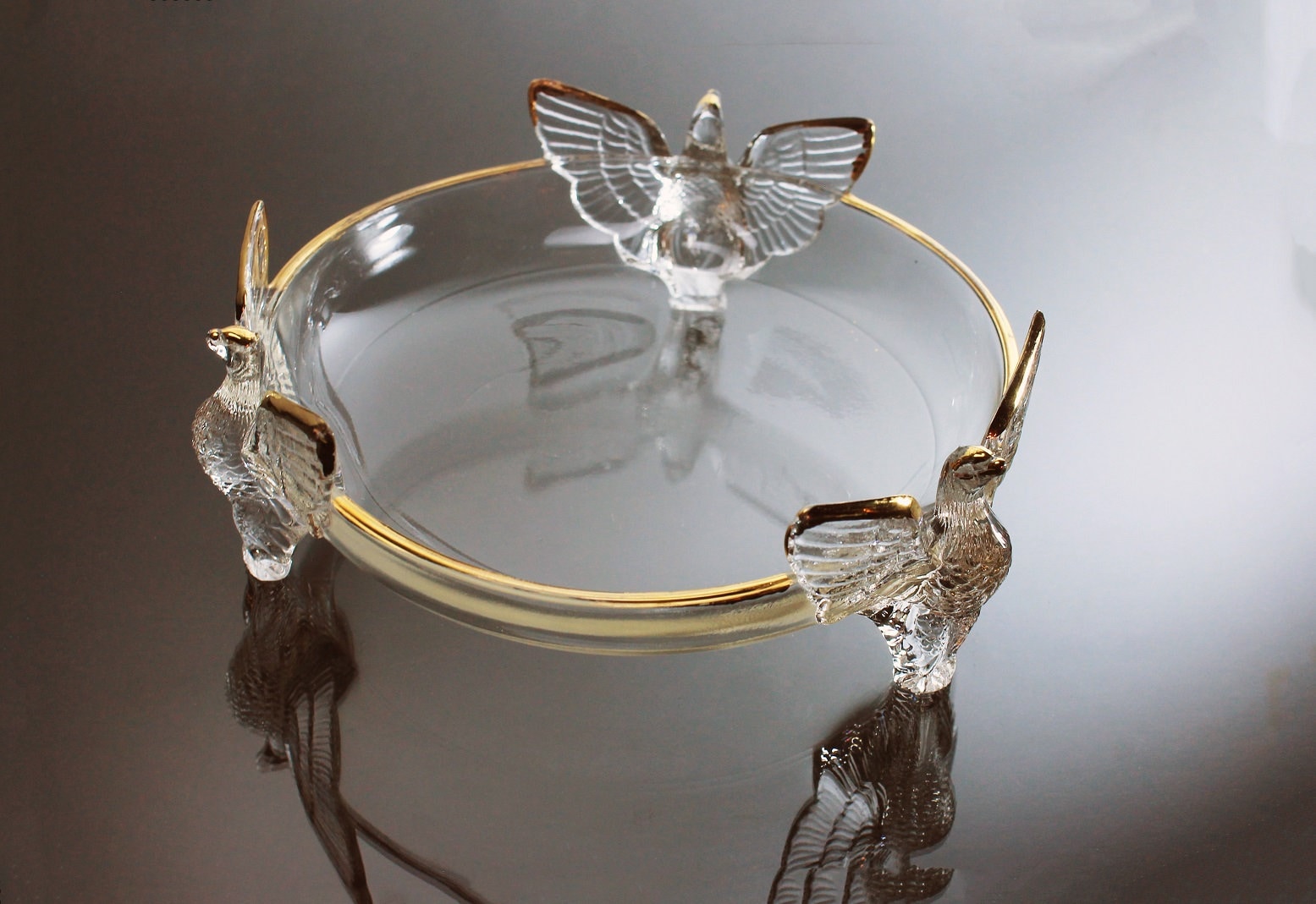 Three Toed Eagle Bowl, Glass, Winged Eagles, Clear Glass