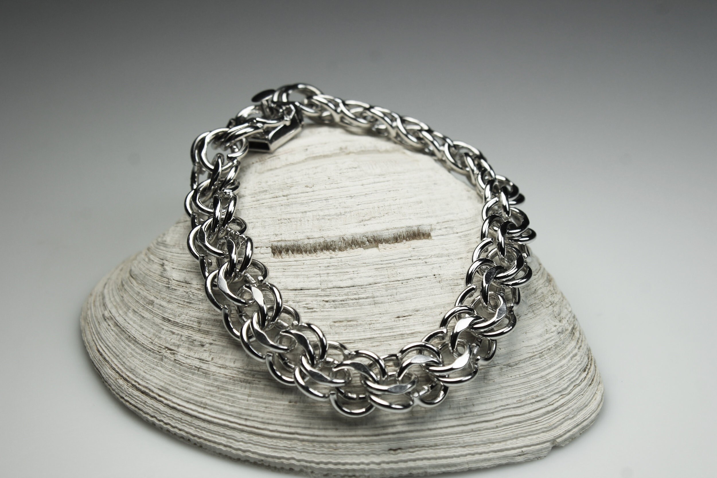 Double Link Charm Bracelet, Sterling Silver, Box Closure, 8 Inch