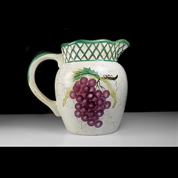 Large Pitcher, Certified International Corporation, Raymond Waites, Cornucopia, Fruit Lattice, 64 Ounce