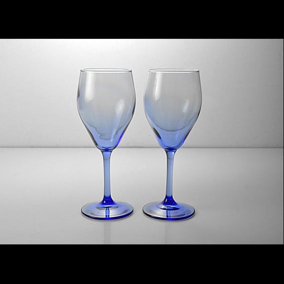 Vintage Blue Wine Glasses, Set of 2, Cobalt Stemware, 7 Inch