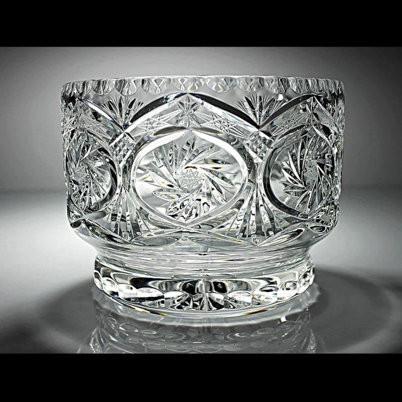 Crystal Centerpiece Bowl, Avitra Williamsburg, Cut Glass, Pinwheel and Fan, Clear Glass, Giftware, Footed Bowl