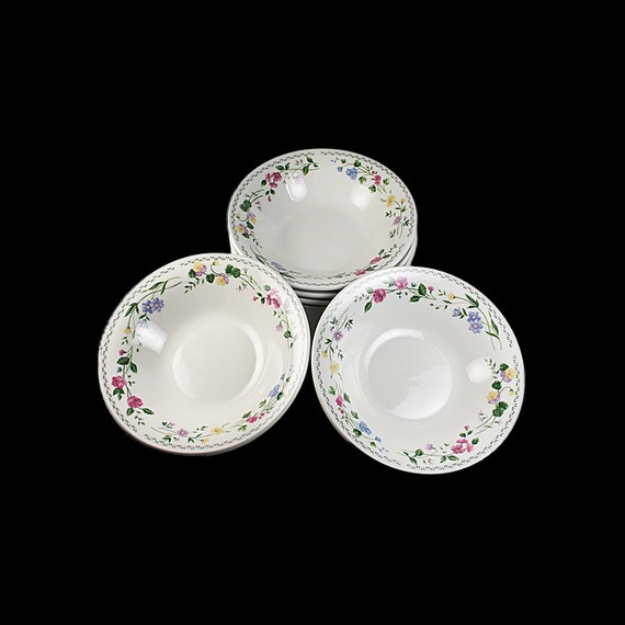 Coupe Soup Bowls, Farberware, English Garden, Stoneware, Set of 6, Floral