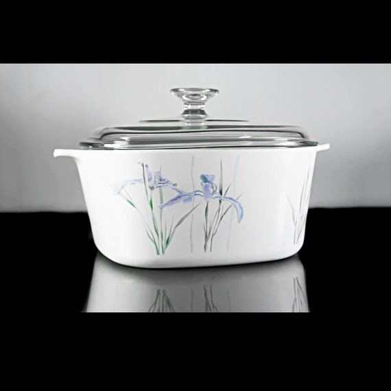 Shadow Iris Casserole Bowl, Corning, 3 Quart, 3 Liter, Ovenware, Floral Design, Discontinued