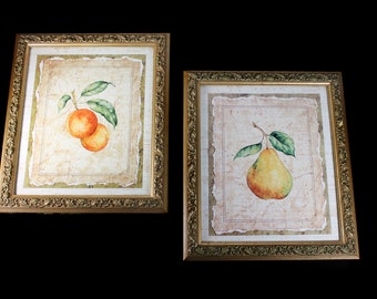 Fruit Framed Prints, Peaches and Pear, Art Prints, Fine Art, Home Decor, Set of 2, Kitchen Decor