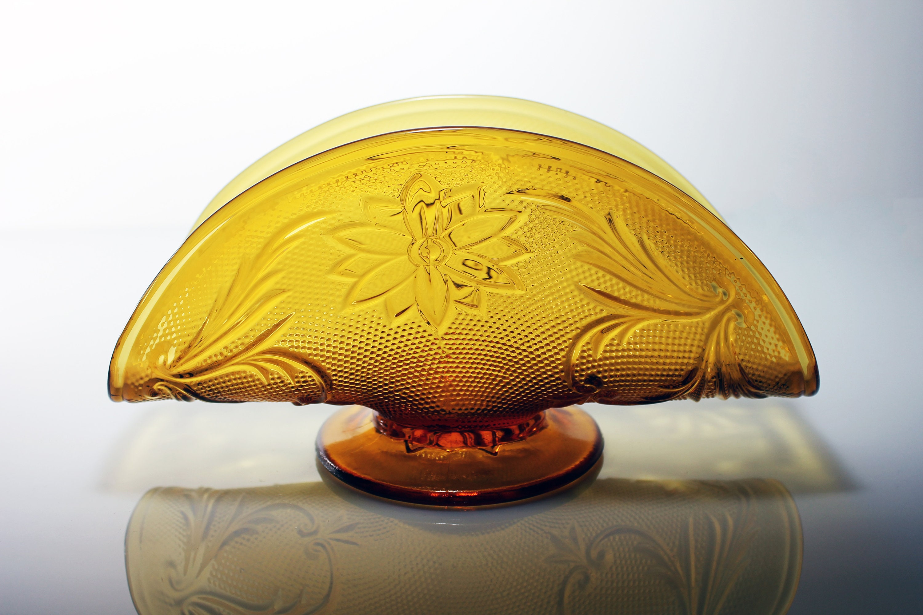 Napkin Holder, Tiara Sandwich Glass, Amber Pressed Glass, Floral Pattern