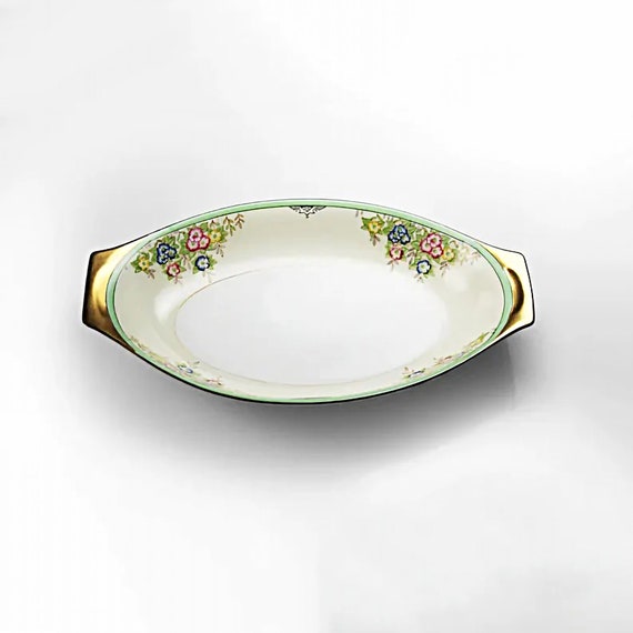 Oval Handled Serving Bowl, Meito China, Isabella, Floral Sprays, Relish Dish, Pickle Bowl, Discontinued