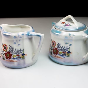 Sugar Bowl and Creamer Lusterware Opalescent Floral Blue - Etsy