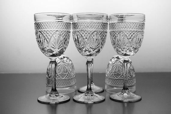 Wine Glasses, Cristal D'Arques, Antique Pattern, Pressed Glass, Set of 6, Barware Discontinued